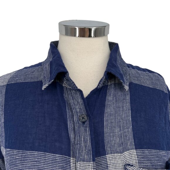 Rails Charli Linen Blend Button-Down Shirt Patriot Blue White Size Small - Picture 3 of 12